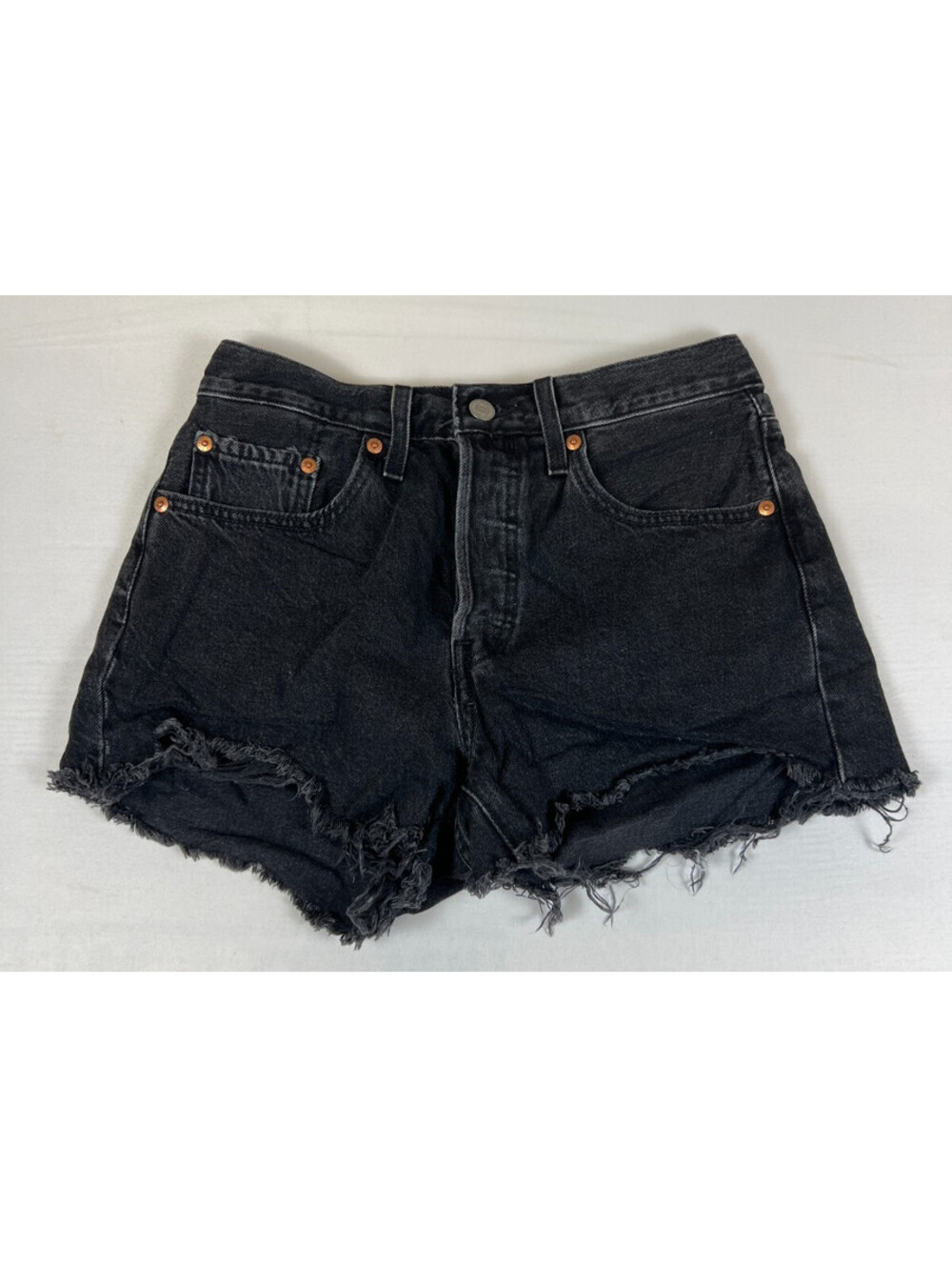 Levi's Women 26 Black 501 Raw Hem Denim Cutoff Shorts High Rise